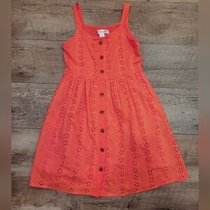 Girls Orange Eyelet Dress